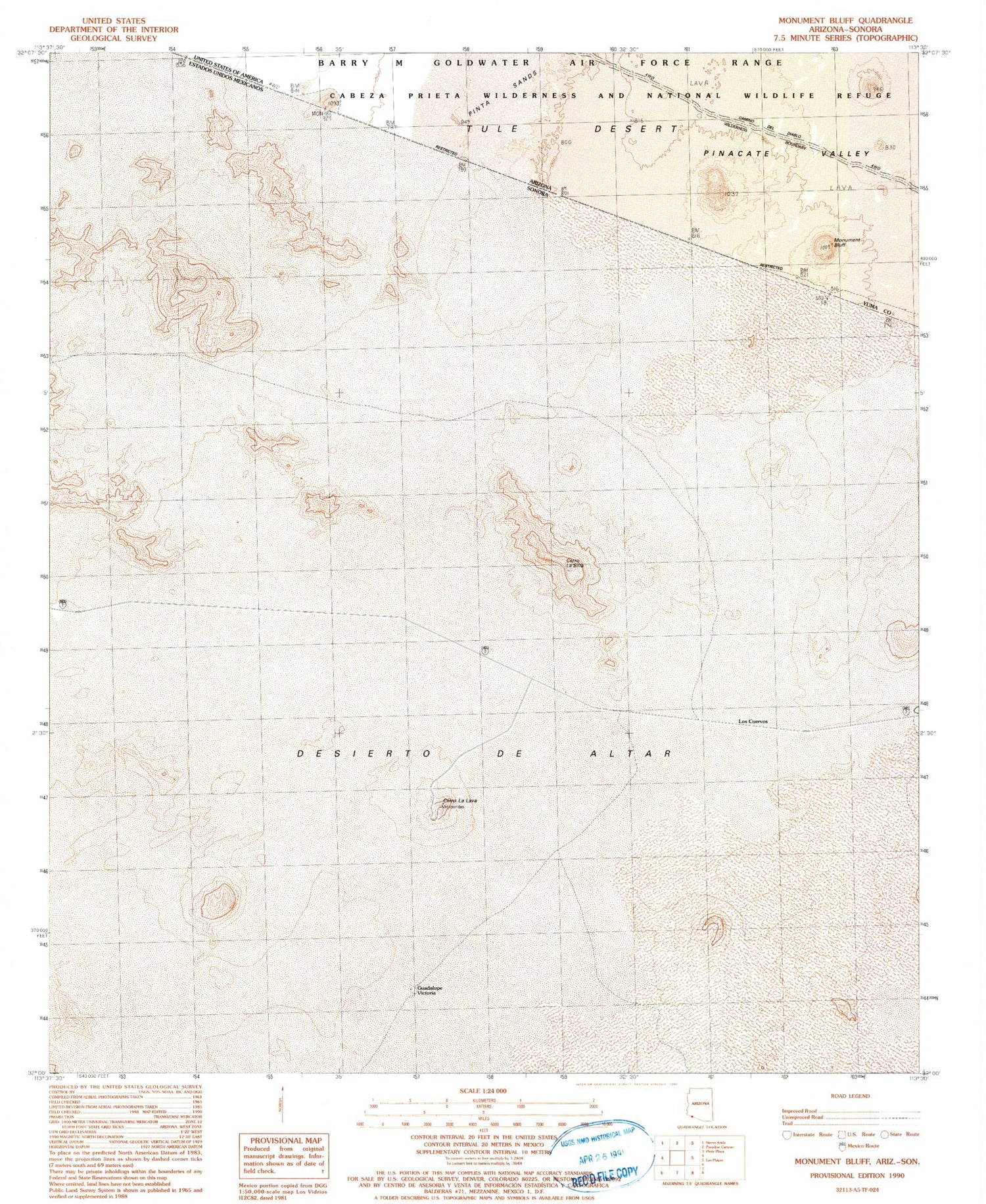 Classic USGS Monument Bluff Arizona 7.5'x7.5' Topo Map Image