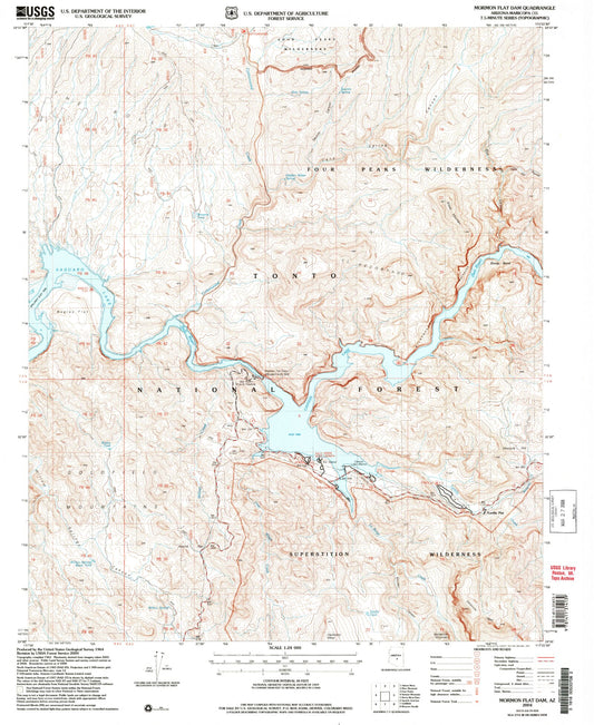Classic USGS Mormon Flat Dam Arizona 7.5'x7.5' Topo Map Image