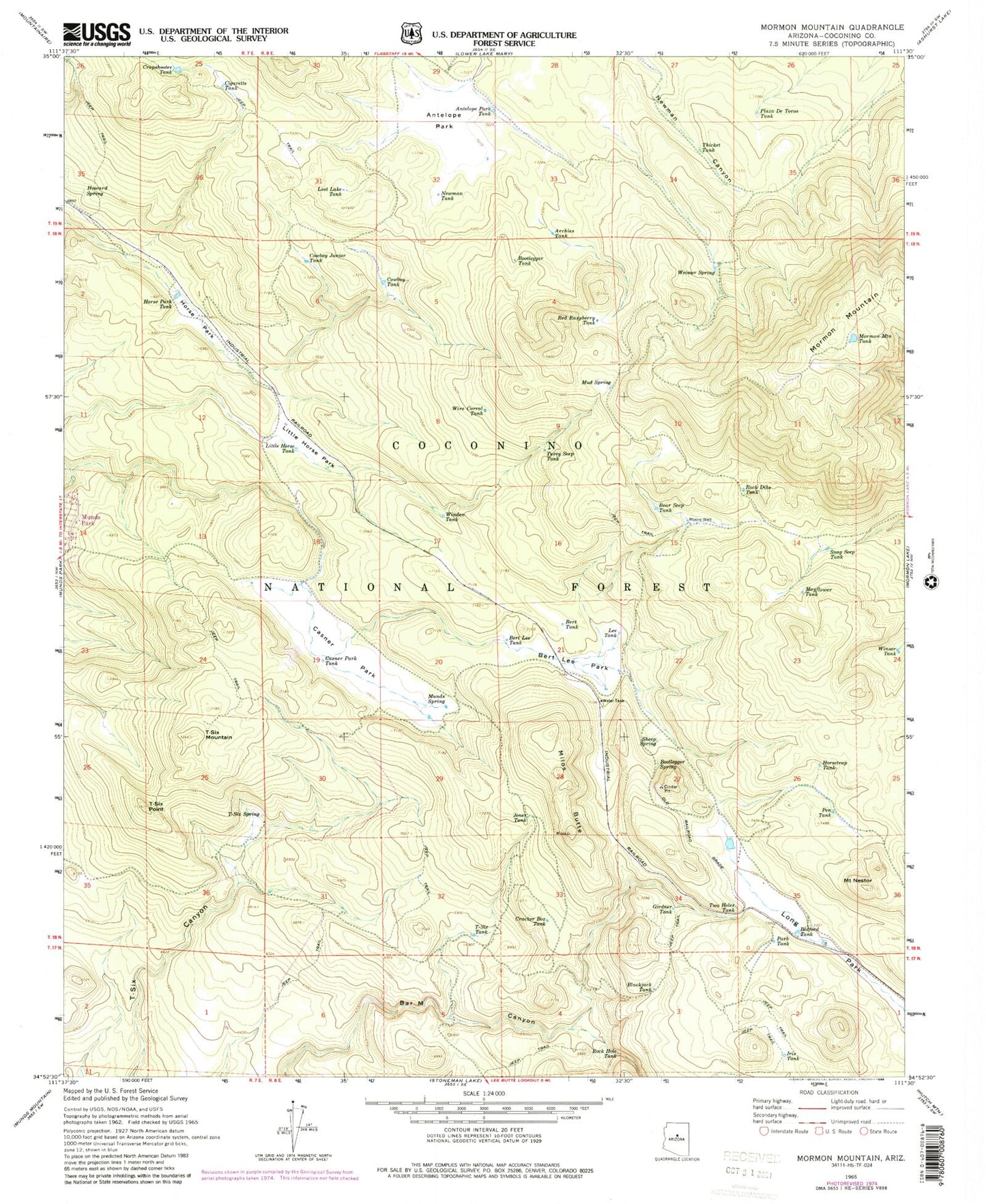 Classic USGS Mormon Mountain Arizona 7.5'x7.5' Topo Map Image