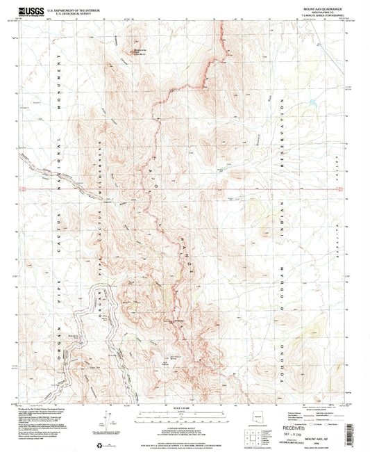 Classic USGS Mount Ajo Arizona 7.5'x7.5' Topo Map Image