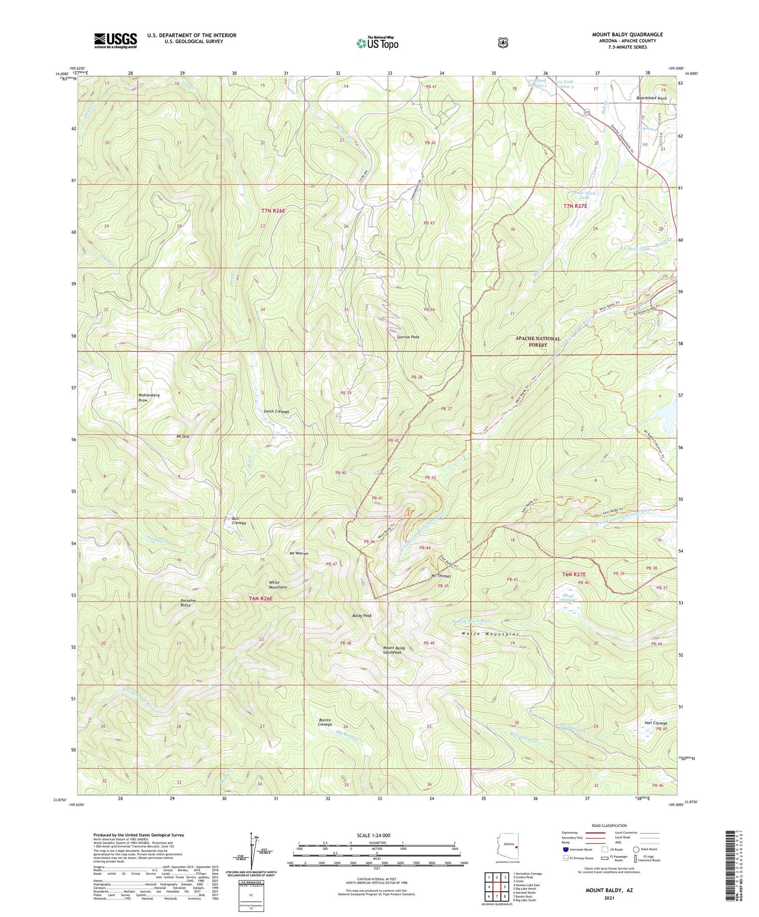Mount Baldy Arizona US Topo Map Image