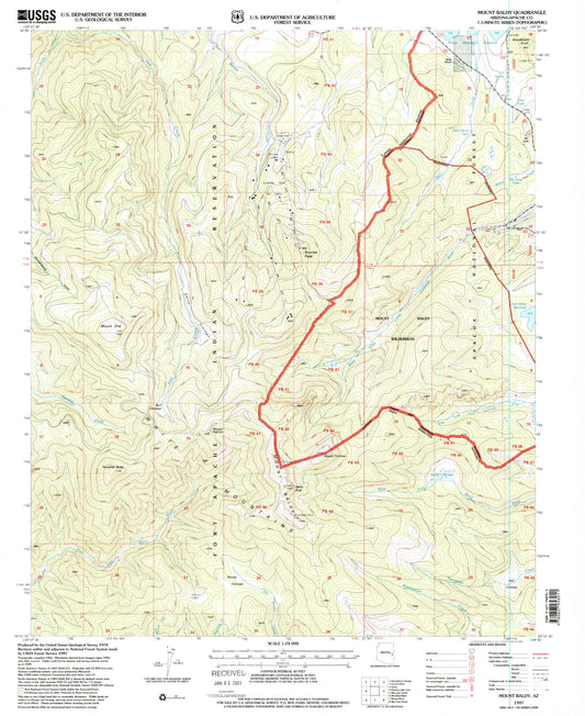 Classic USGS Mount Baldy Arizona 7.5'x7.5' Topo Map Image