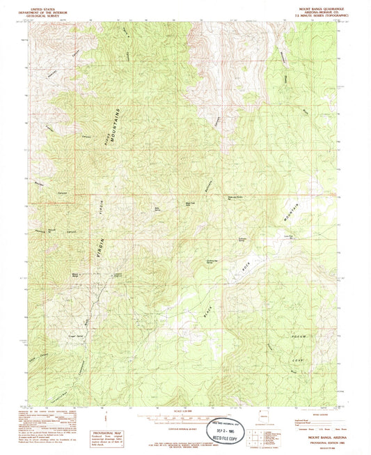 Classic USGS Mount Bangs Arizona 7.5'x7.5' Topo Map Image