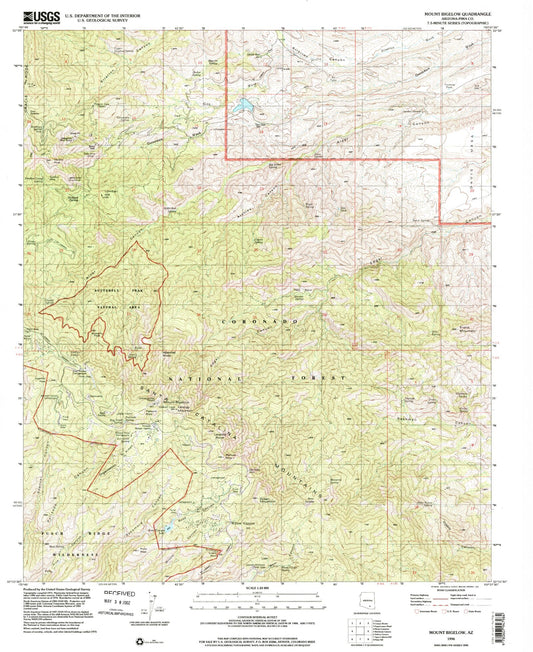Classic USGS Mount Bigelow Arizona 7.5'x7.5' Topo Map Image