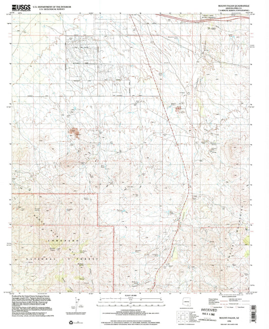 Classic USGS Mount Fagan Arizona 7.5'x7.5' Topo Map Image