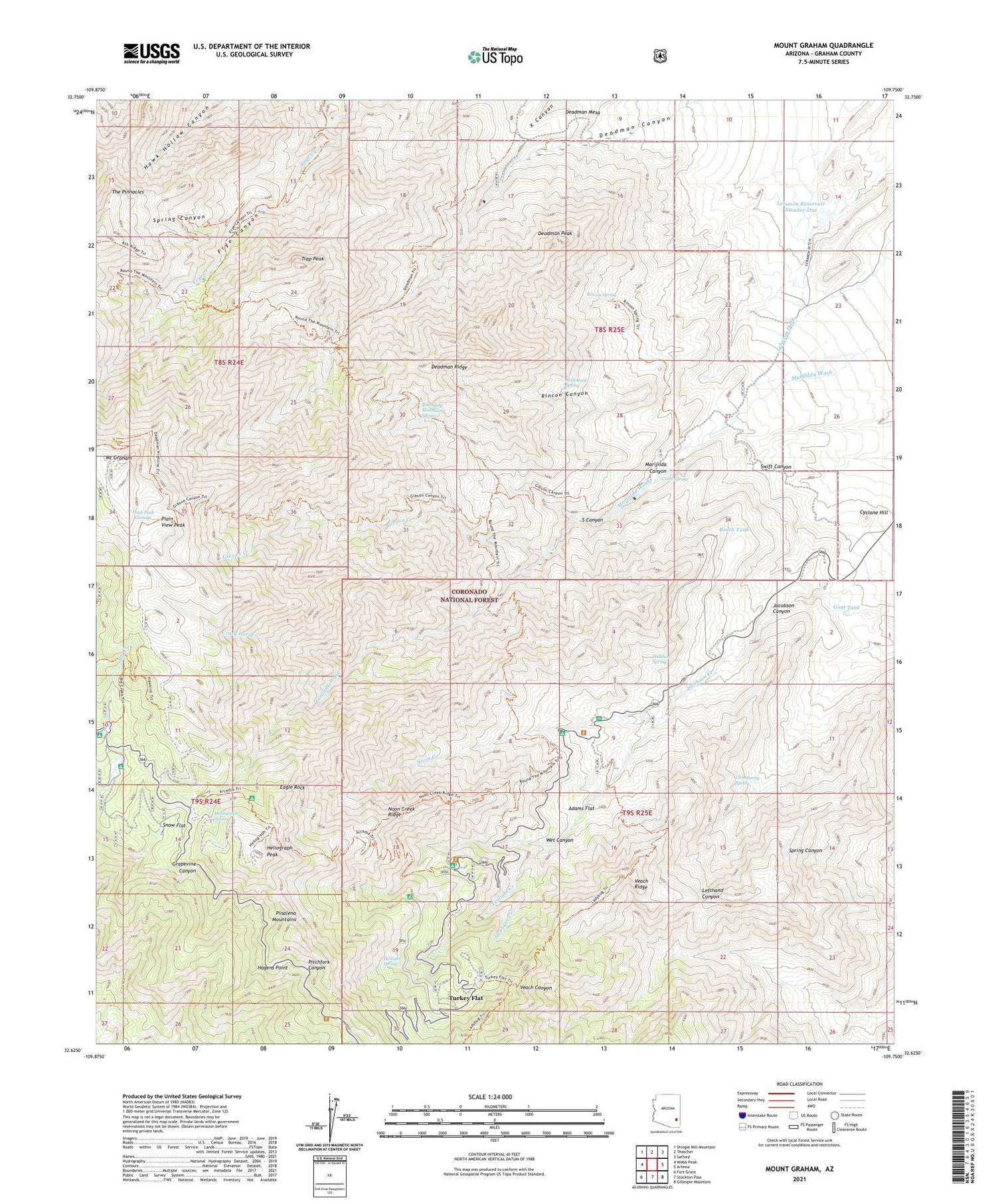 Mount Graham Arizona US Topo Map Image