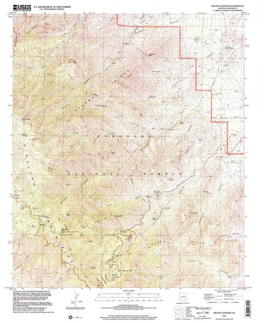 Classic USGS Mount Graham Arizona 7.5'x7.5' Topo Map Image