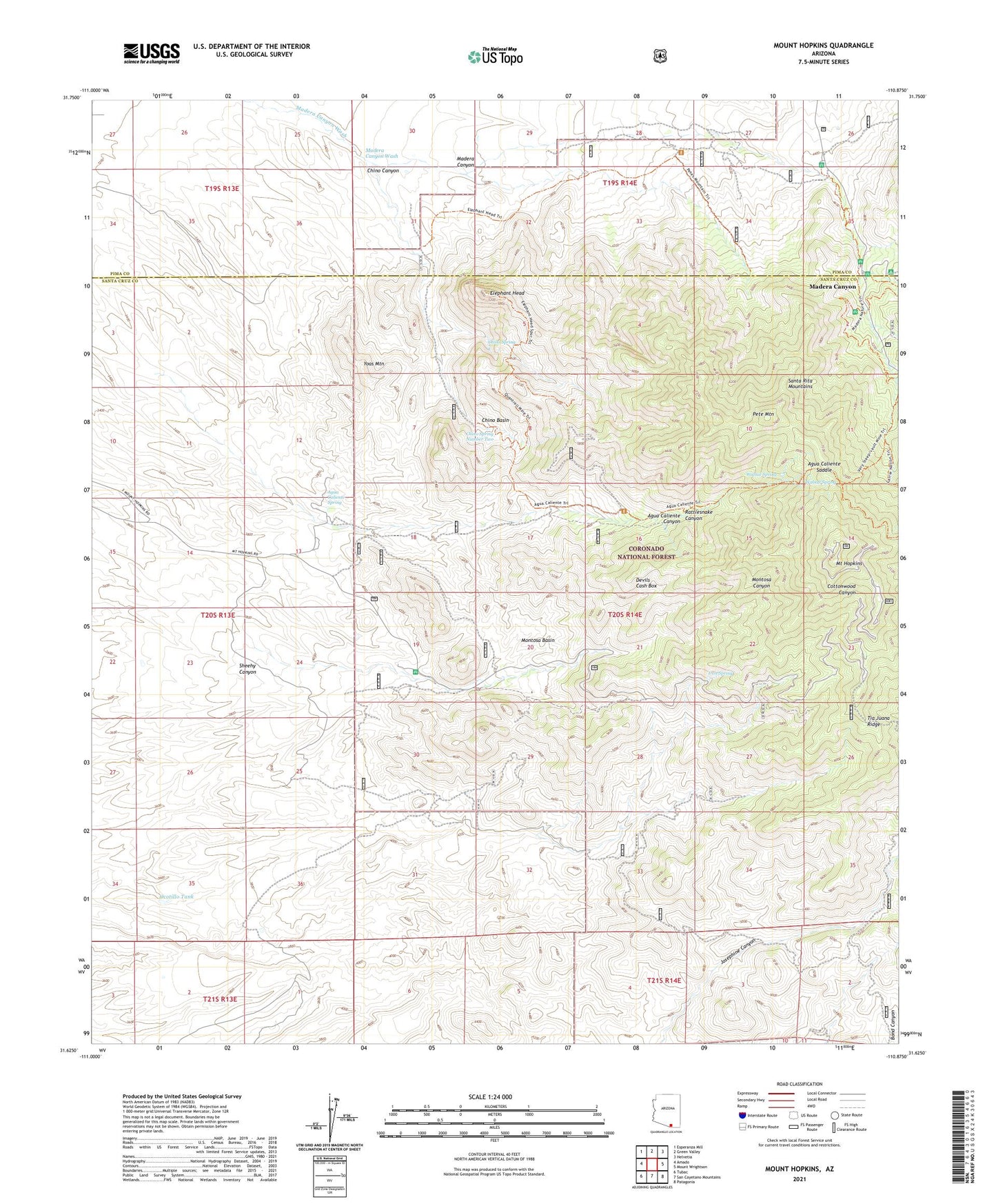 Mount Hopkins Arizona US Topo Map Image