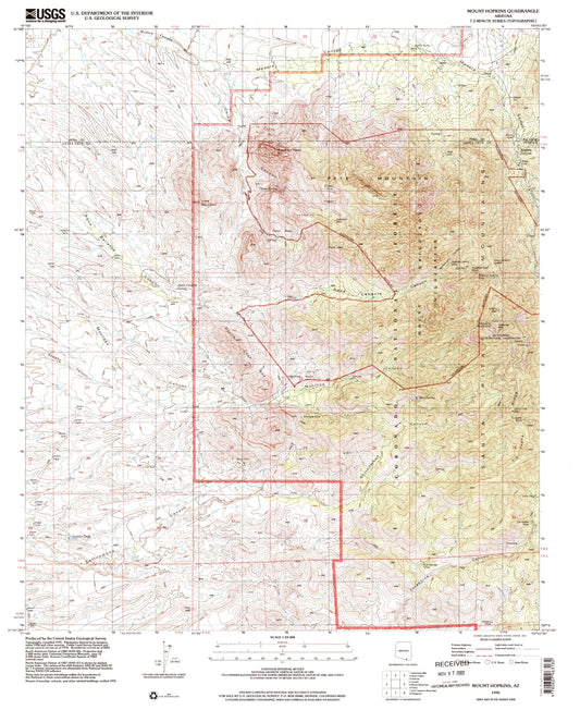 Classic USGS Mount Hopkins Arizona 7.5'x7.5' Topo Map Image
