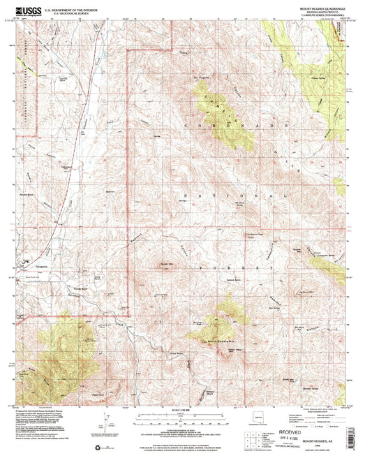 Classic USGS Mount Hughes Arizona 7.5'x7.5' Topo Map Image