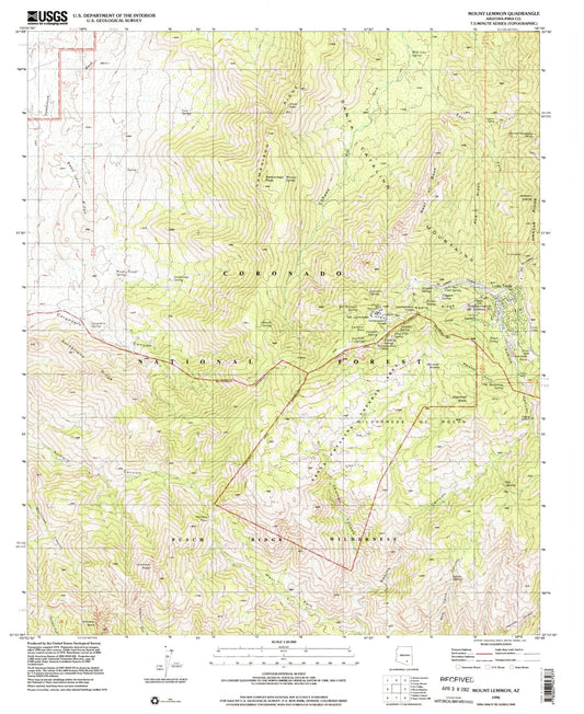 Classic USGS Mount Lemmon Arizona 7.5'x7.5' Topo Map Image
