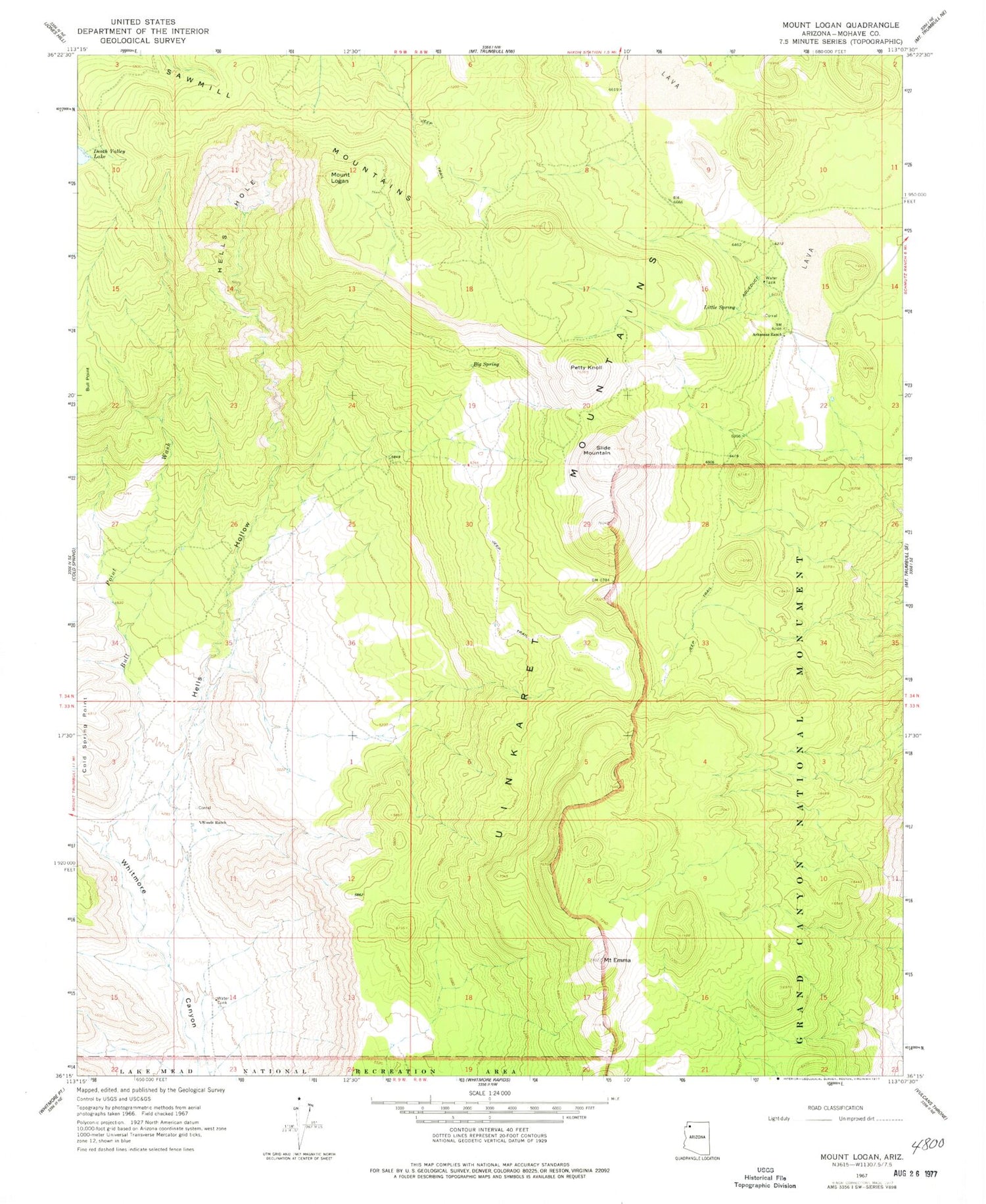 Classic USGS Mount Logan Arizona 7.5'x7.5' Topo Map Image