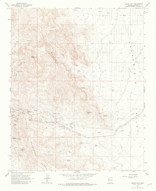 Classic USGS Mount Nutt Arizona 7.5'x7.5' Topo Map Image
