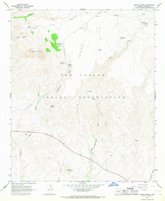 Classic USGS Mount Triplet Arizona 7.5'x7.5' Topo Map Image