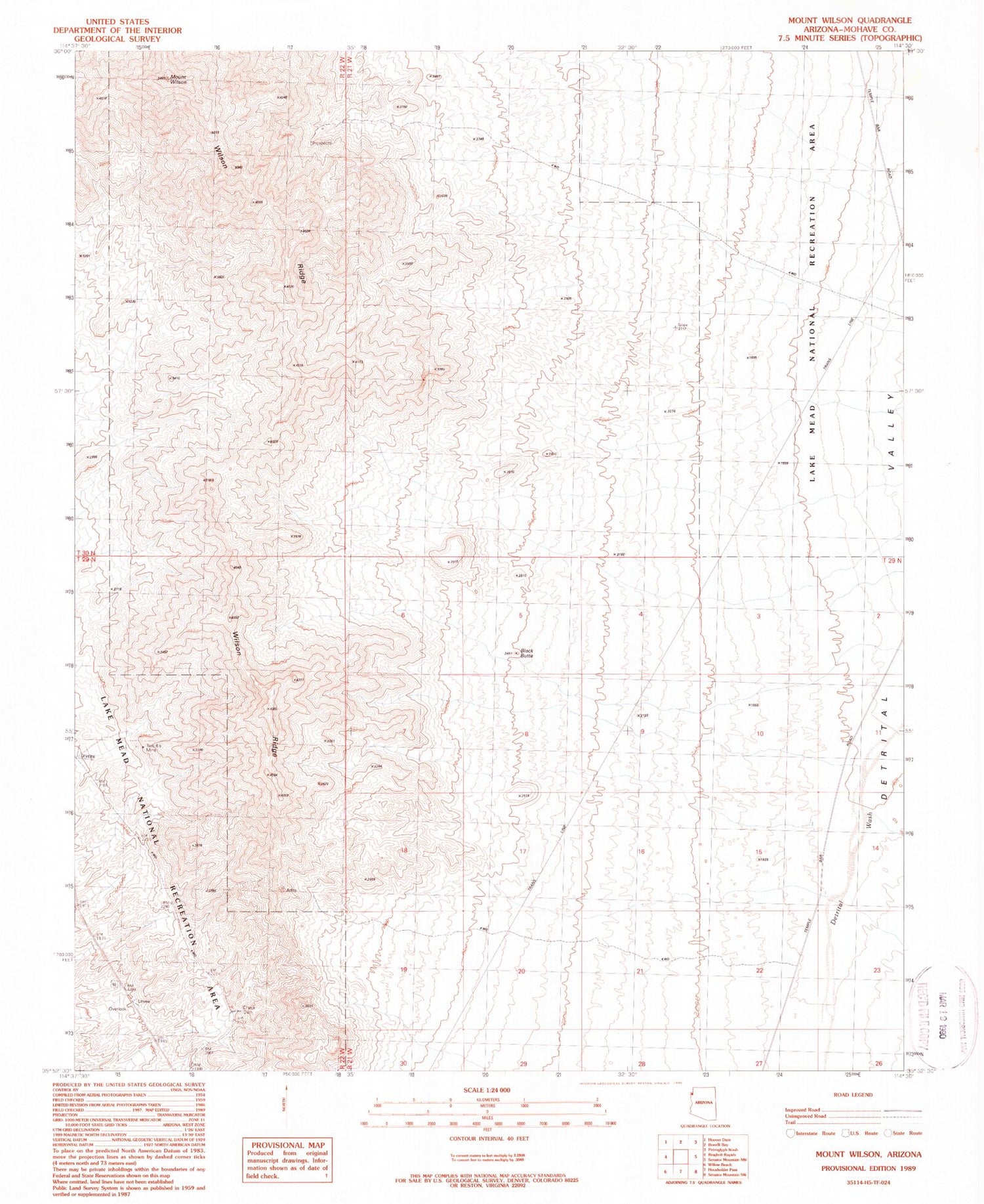 Classic USGS Mount Wilson Arizona 7.5'x7.5' Topo Map Image