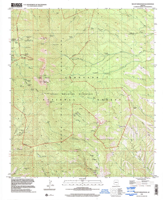 Classic USGS Mount Wrightson Arizona 7.5'x7.5' Topo Map Image