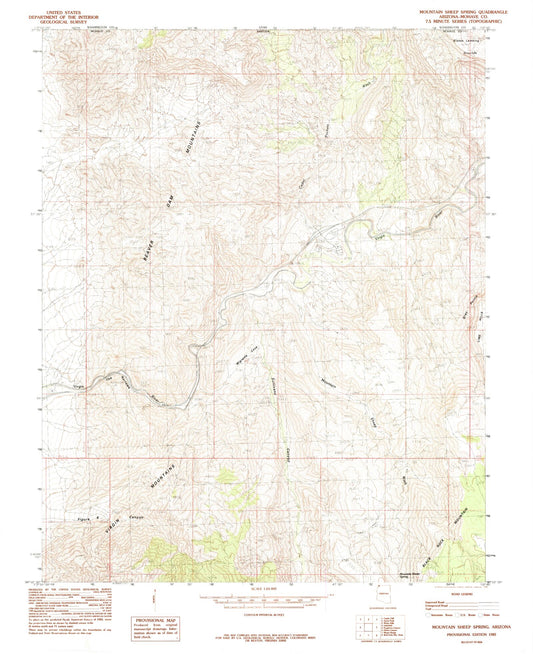 Classic USGS Mountain Sheep Spring Arizona 7.5'x7.5' Topo Map Image