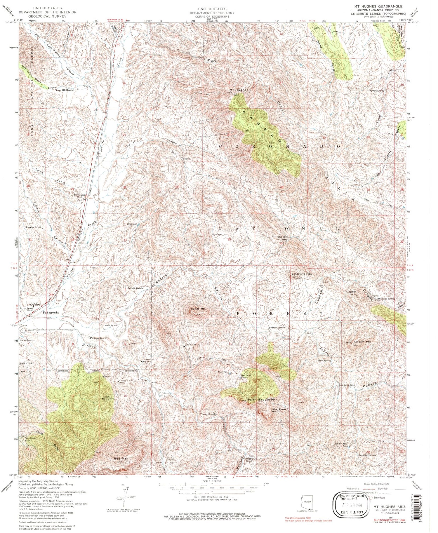 Classic USGS Mount Hughes Arizona 7.5'x7.5' Topo Map Image