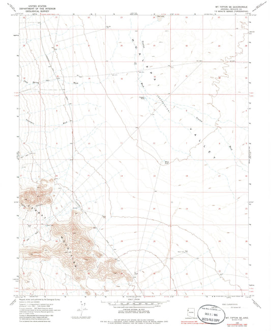 Classic USGS Mount Tipton SE Arizona 7.5'x7.5' Topo Map Image