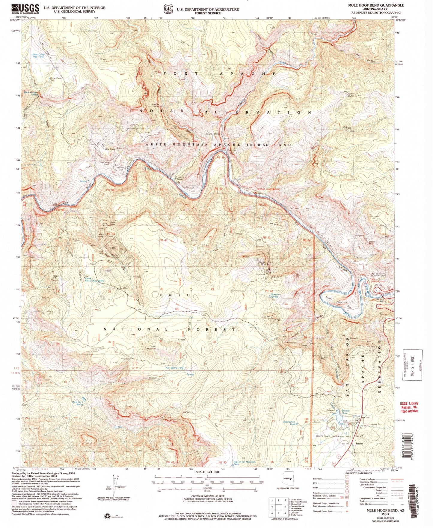 Classic USGS Mule Hoof Bend Arizona 7.5'x7.5' Topo Map Image