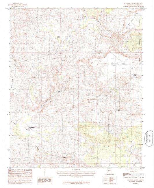Classic USGS Muleshoe Ranch Arizona 7.5'x7.5' Topo Map Image