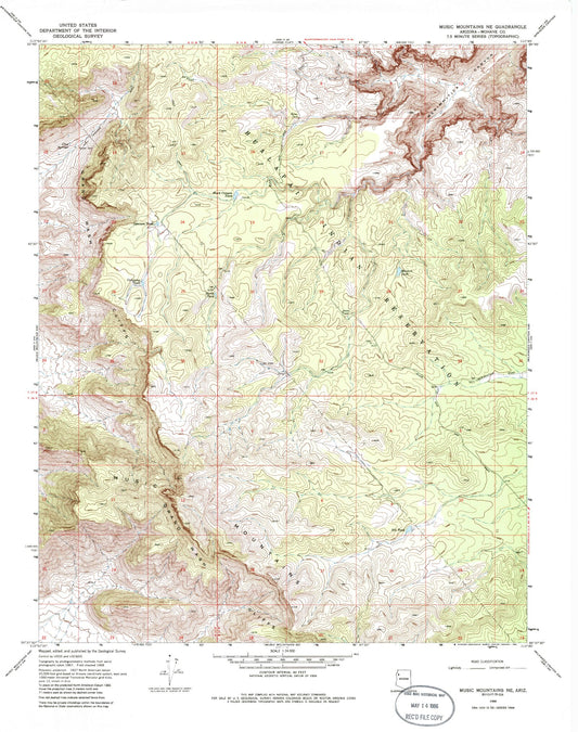 Classic USGS Music Mountains NE Arizona 7.5'x7.5' Topo Map Image