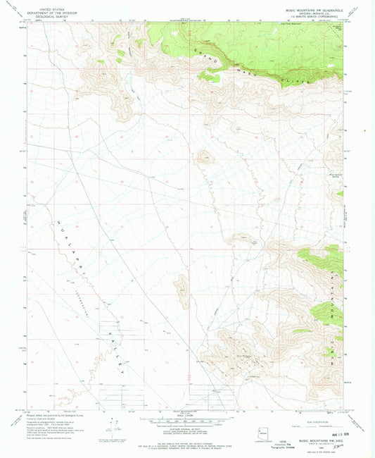 Classic USGS Music Mountains NW Arizona 7.5'x7.5' Topo Map Image