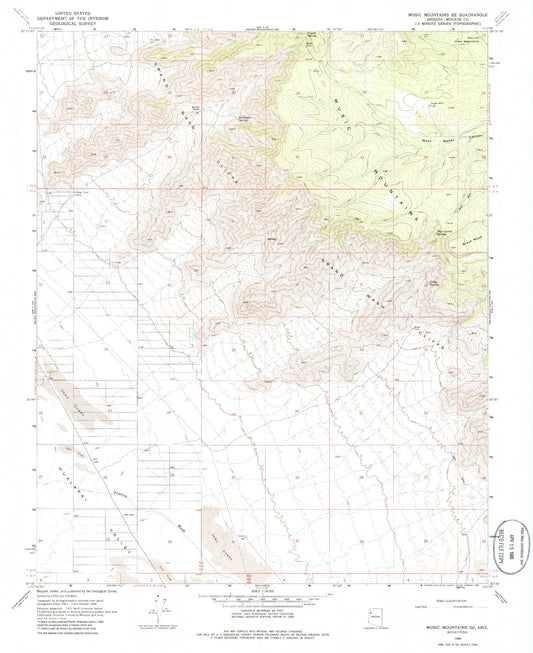 Classic USGS Music Mountains SE Arizona 7.5'x7.5' Topo Map Image