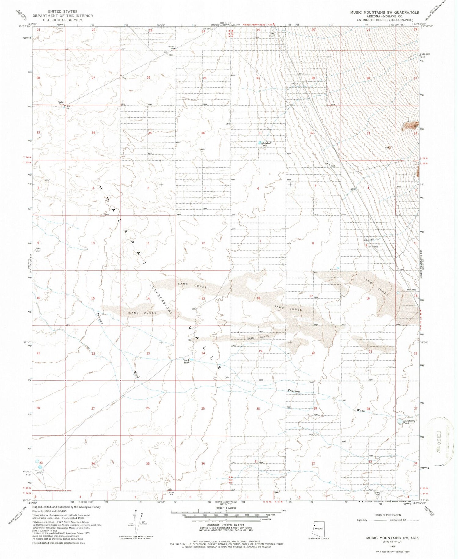 Classic USGS Music Mountains SW Arizona 7.5'x7.5' Topo Map Image