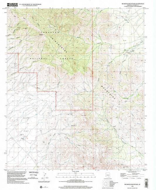 Classic USGS Muskhog Mountain Arizona 7.5'x7.5' Topo Map Image