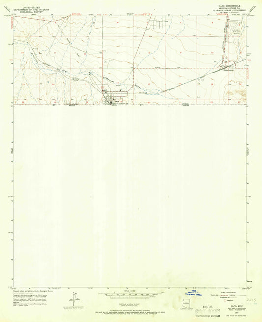 Classic USGS Naco Arizona 7.5'x7.5' Topo Map Image