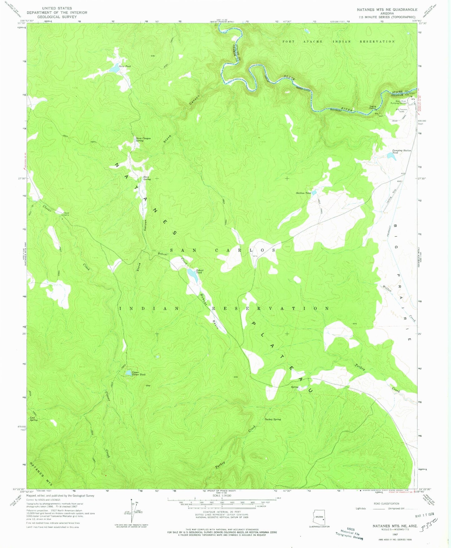 Classic USGS Natanes Mountains NE Arizona 7.5'x7.5' Topo Map Image