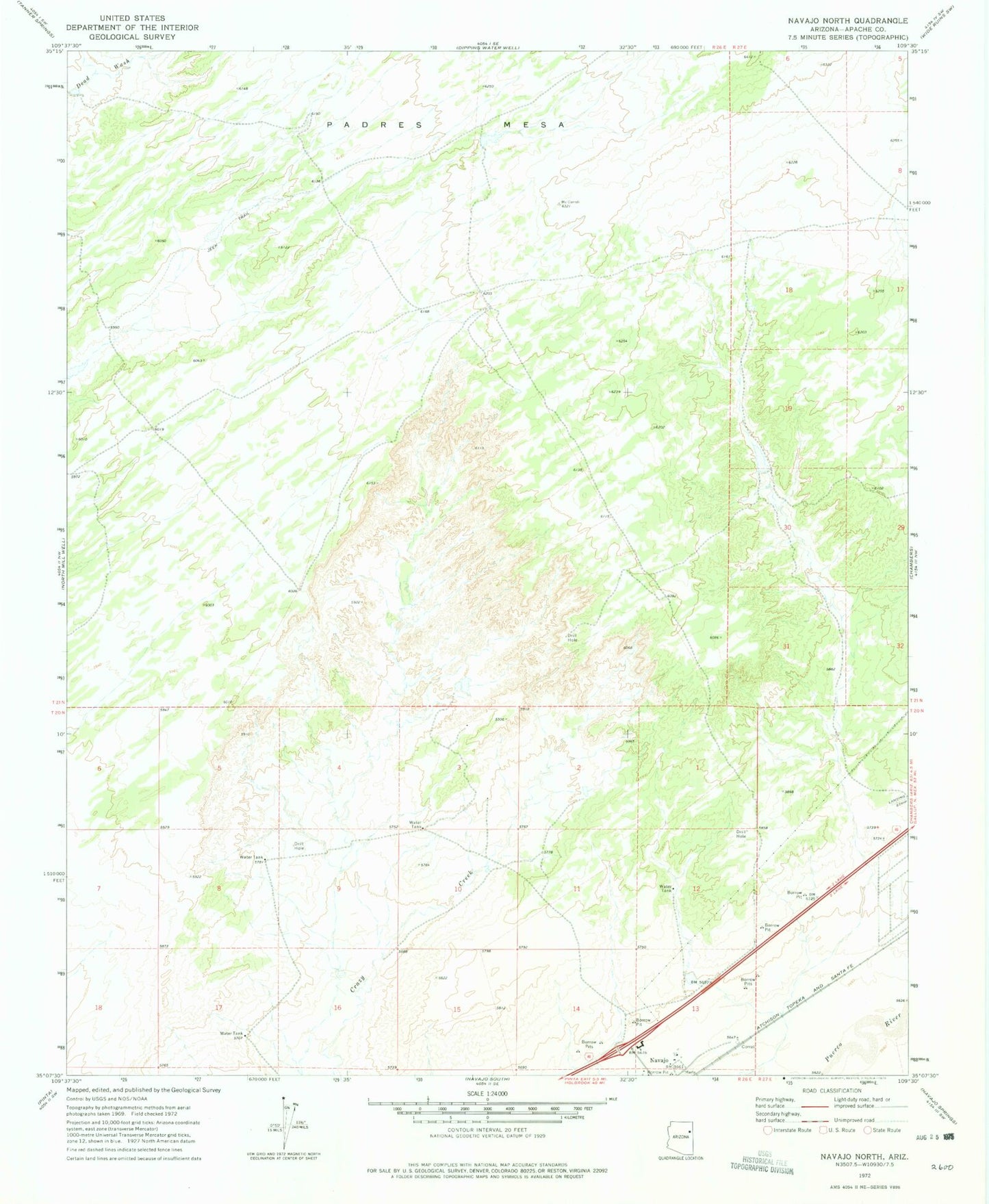 Classic USGS Navajo North Arizona 7.5'x7.5' Topo Map Image