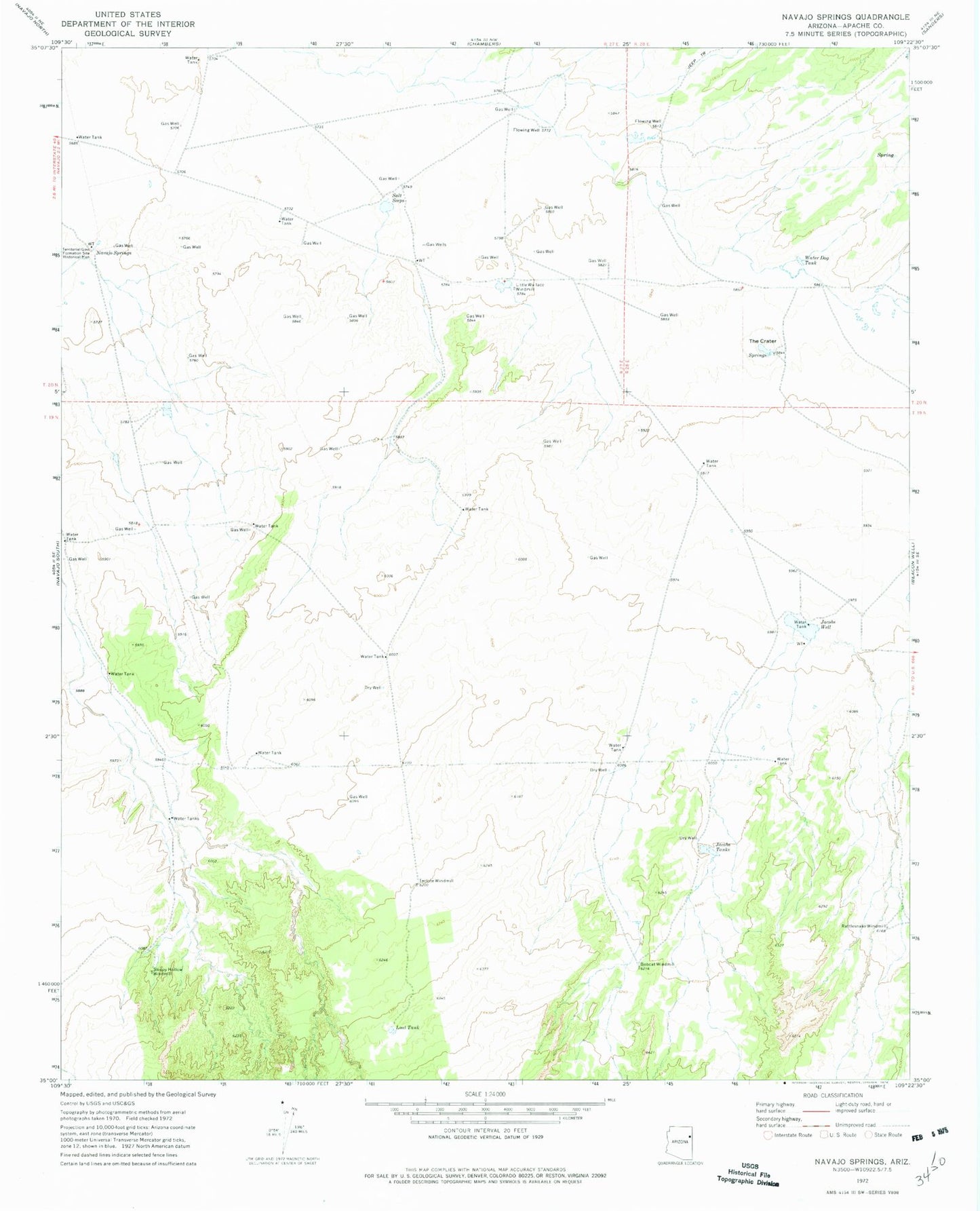 Classic USGS Navajo Springs Arizona 7.5'x7.5' Topo Map Image