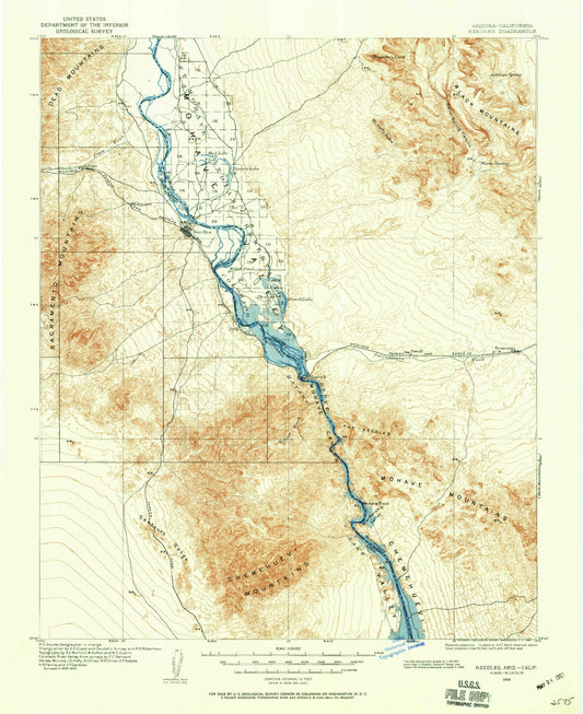 Historic 1903 Needles California 30'x30' Topo Map Image