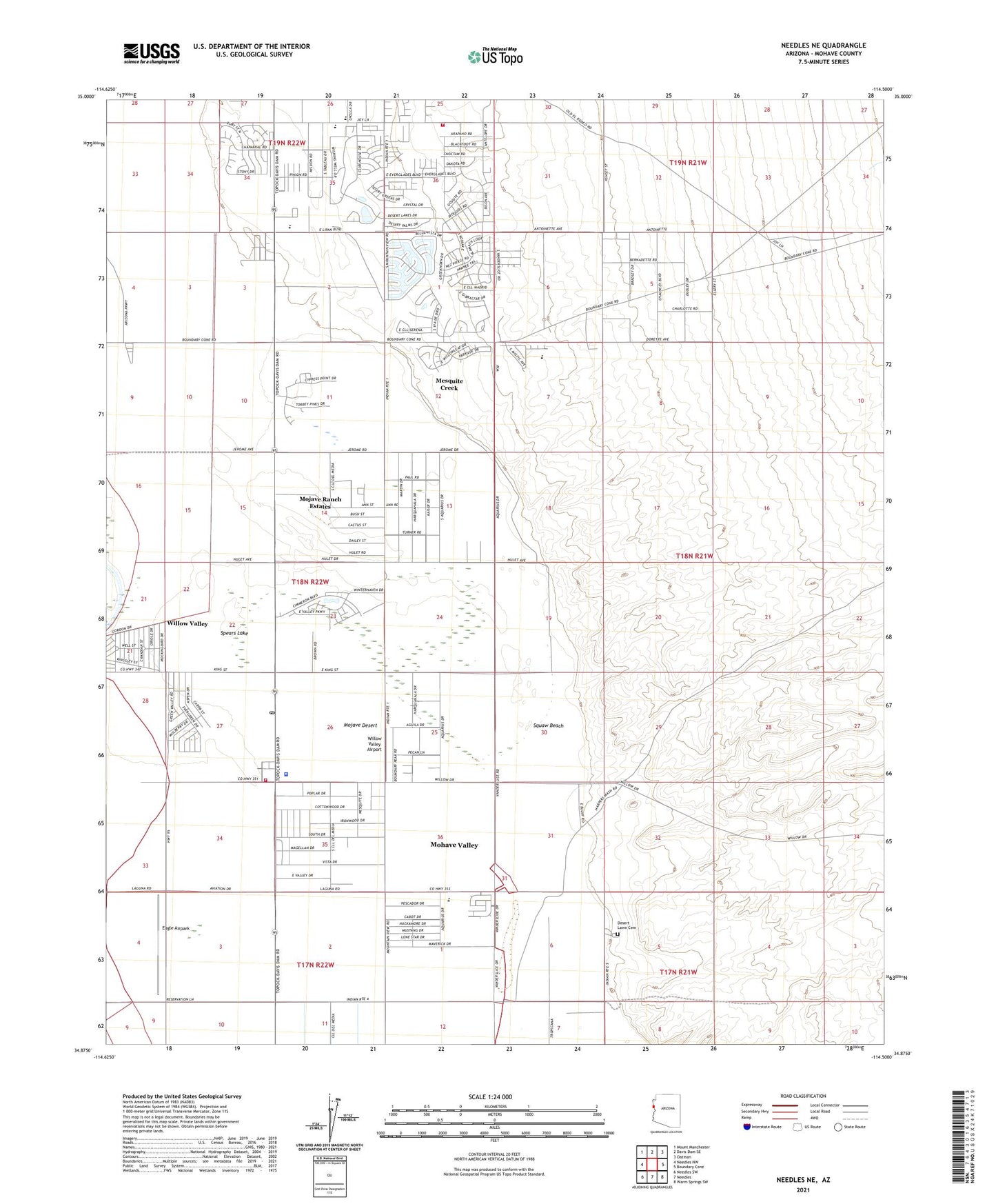 Needles NE Arizona US Topo Map Image