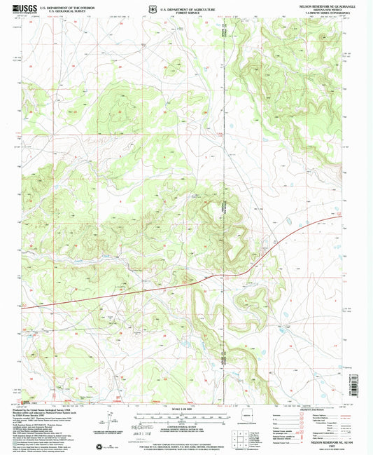 Classic USGS Nelson Reservoir NE Arizona 7.5'x7.5' Topo Map Image