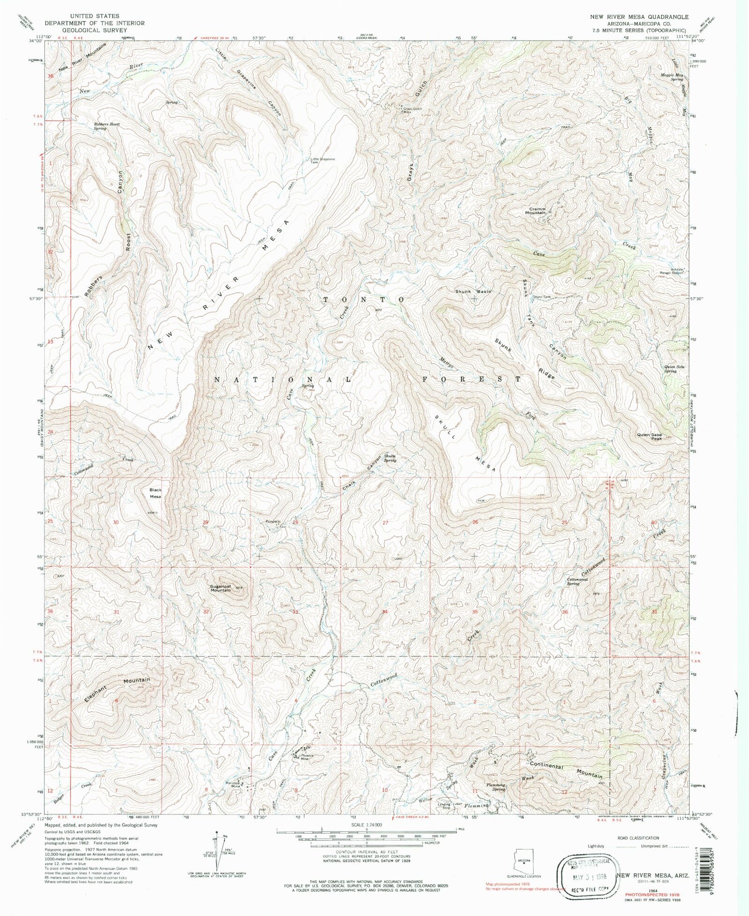 Classic USGS New River Mesa Arizona 7.5'x7.5' Topo Map Image