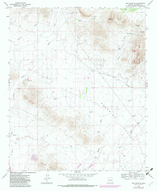Classic USGS New River SE Arizona 7.5'x7.5' Topo Map Image