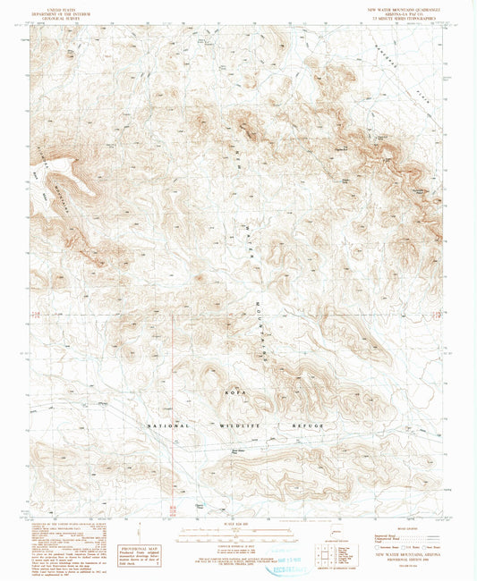 Classic USGS New Water Mountains Arizona 7.5'x7.5' Topo Map Image