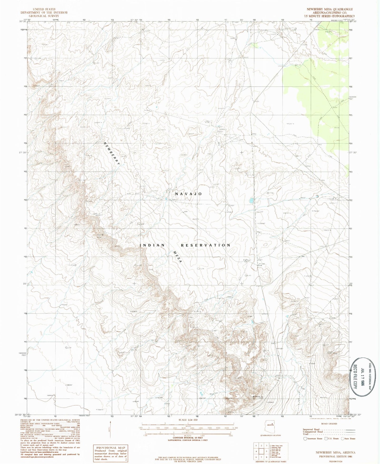 Classic USGS Newberry Mesa Arizona 7.5'x7.5' Topo Map Image