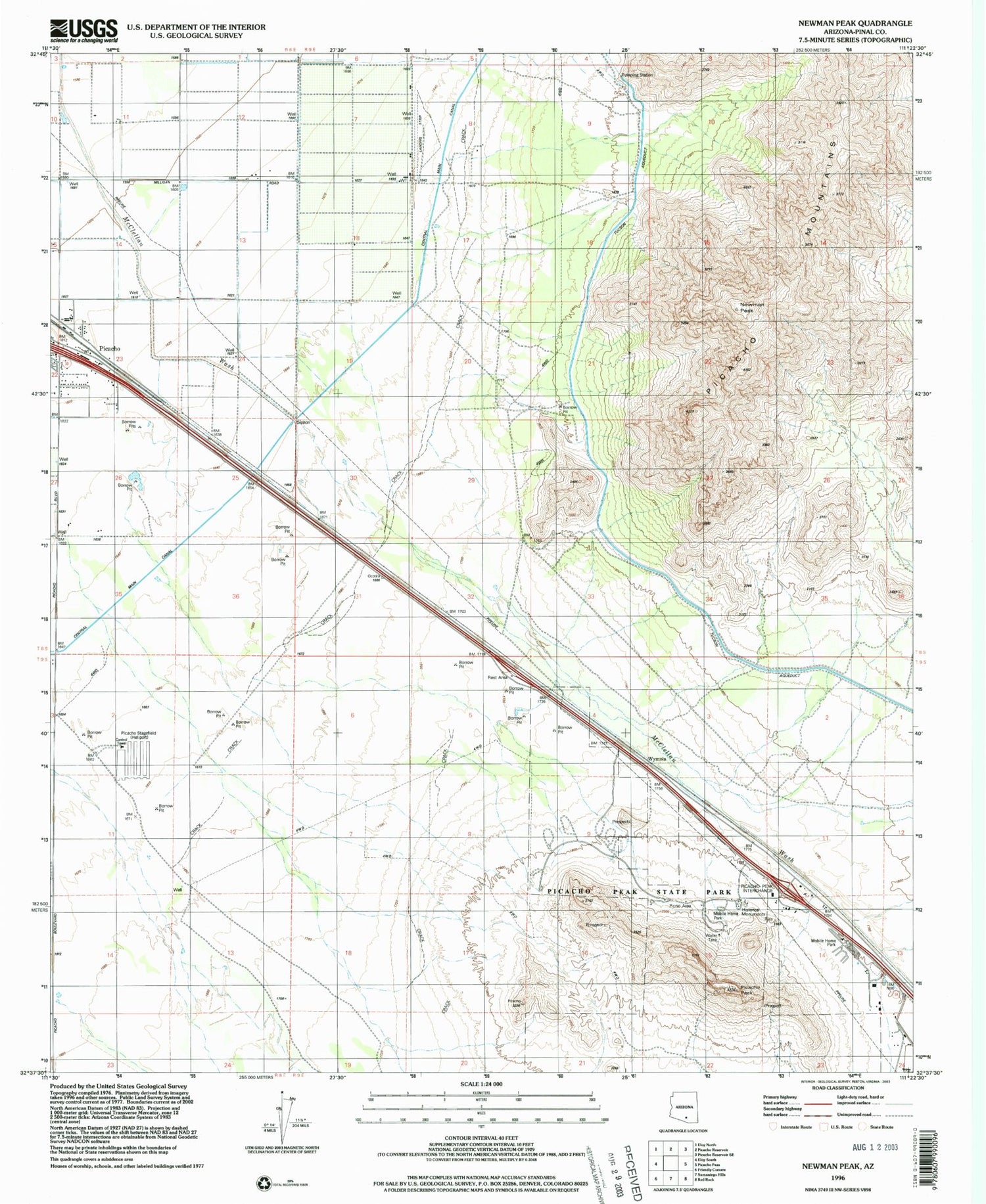 Classic USGS Newman Peak Arizona 7.5'x7.5' Topo Map Image