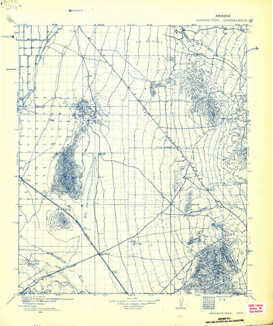 Historic 1934 Newman Peak Arizona 30'x30' Topo Map Image