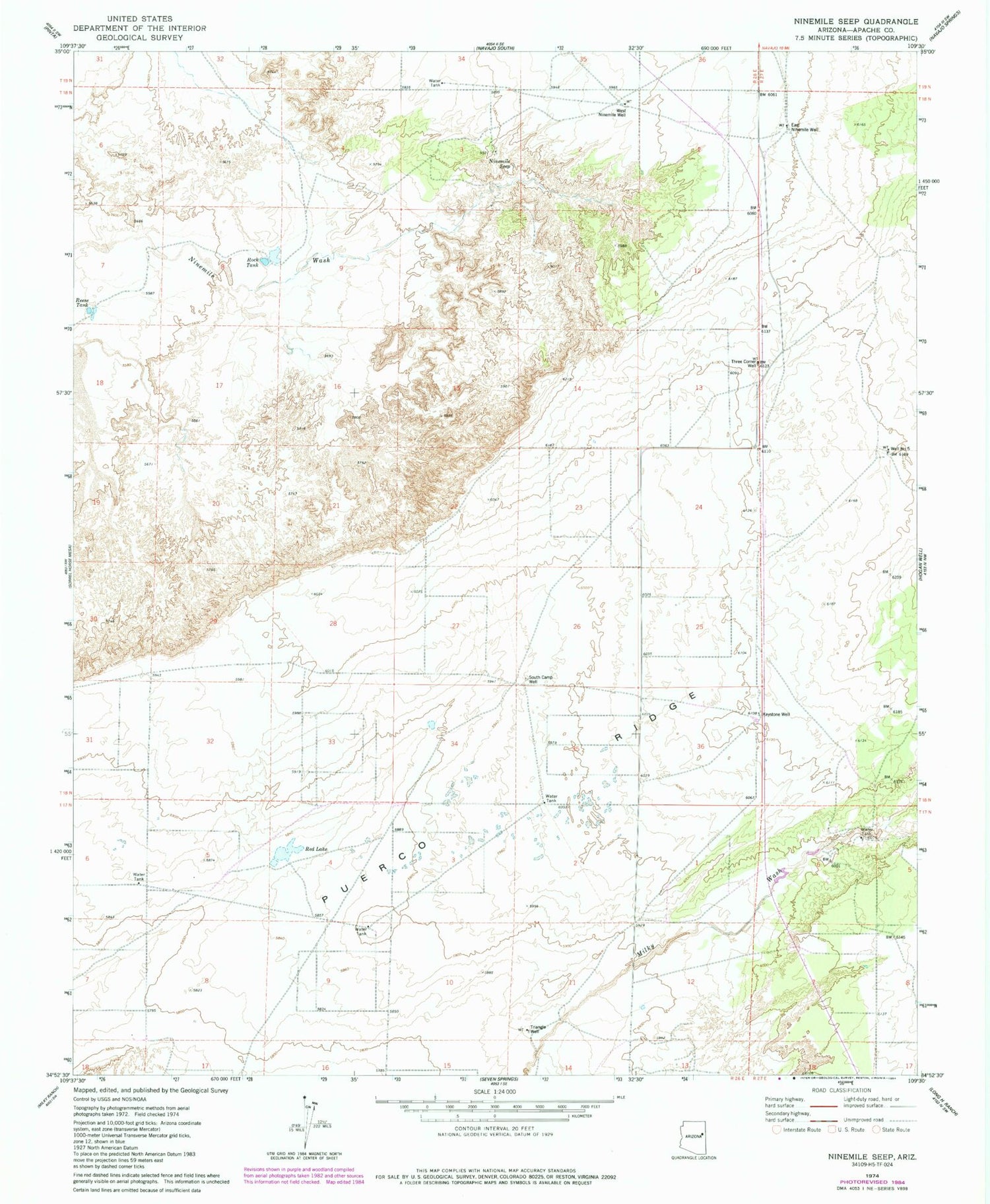 Classic USGS Ninemile Seep Arizona 7.5'x7.5' Topo Map Image