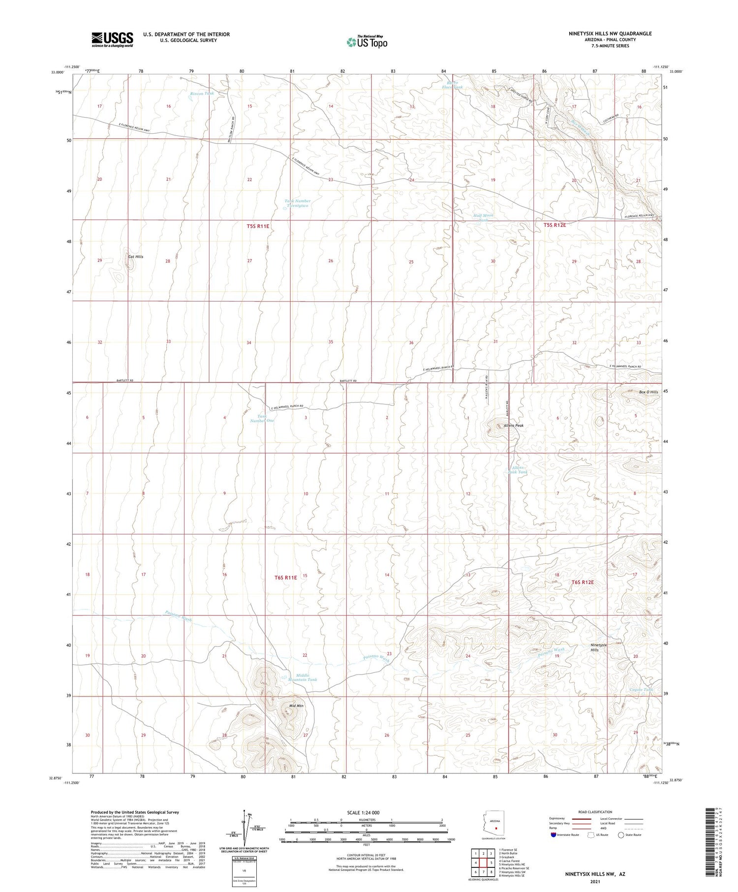 Ninetysix Hills NW Arizona US Topo Map Image