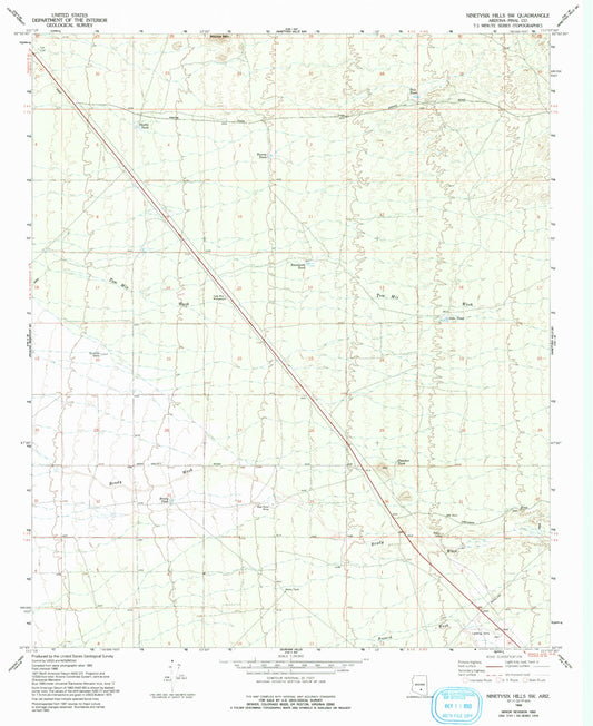 Classic USGS Ninetysix Hills SW Arizona 7.5'x7.5' Topo Map Image