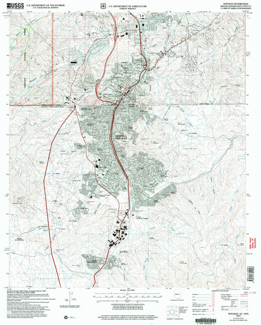 Classic USGS Nogales Arizona 7.5'x7.5' Topo Map Image