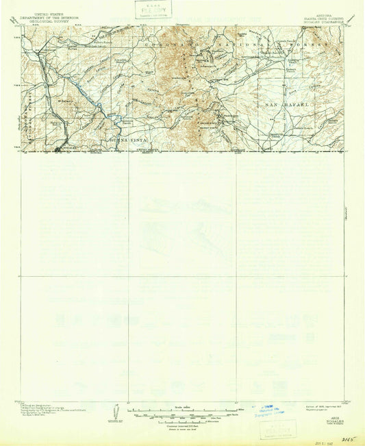 Historic 1905 Nogales Arizona 30'x30' Topo Map Image