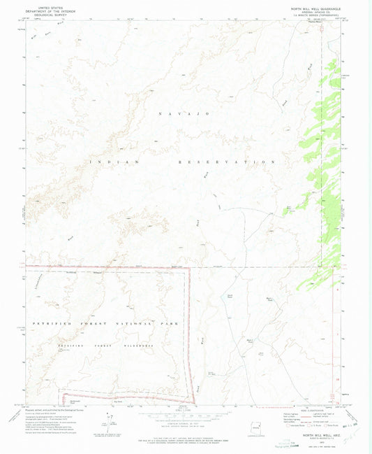 Classic USGS North Mill Well Arizona 7.5'x7.5' Topo Map Image