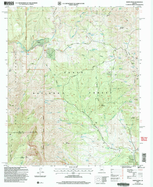 Classic USGS North Peak Arizona 7.5'x7.5' Topo Map Image